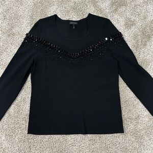 Escada Black Long Sleeve Top with Beaded Embellishments